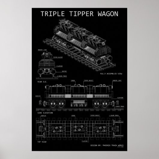 PTW Dreifach-Kippwagen "Blaupause" Größen optional Poster (Vorne)
