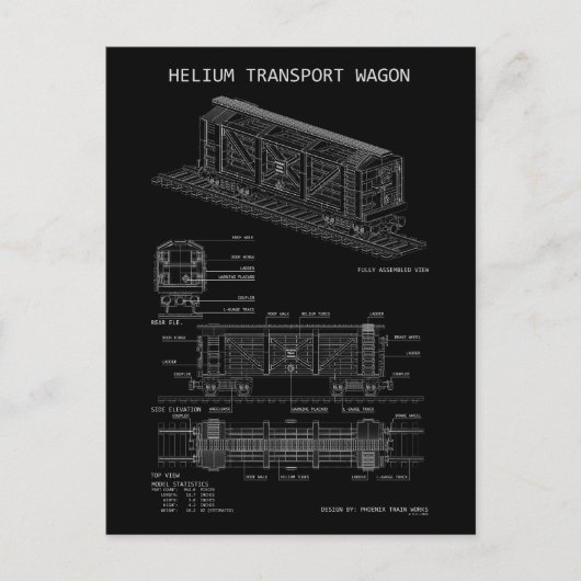 PTW Helium-Triebwagen "Blaupause" Postkarte (Vorderseite)
