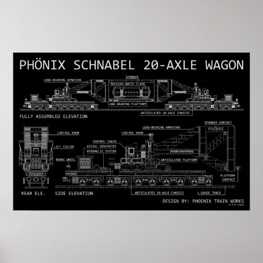 PTW Kleinformat-Schnabel-Triebwagen "Blueprint" Poster (Vorne)