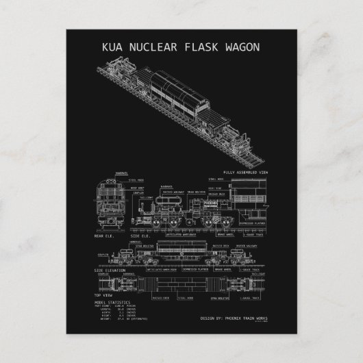 PTW KUA Nuclear Flask Train Wagon "Blaupause" Postkarte (Vorderseite)