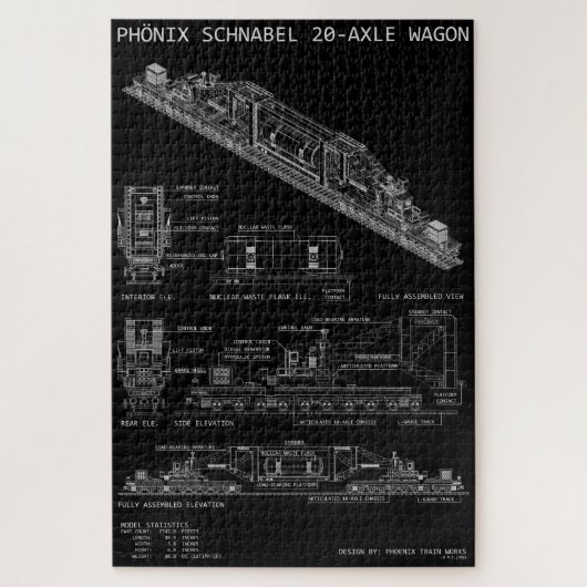 PTW Schnabel Train Wagon "Blaupause" groß Puzzle (Vertikal)