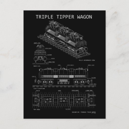 PTW Triple Tipper Wagon "Blaupause" Postkarte (Vorderseite)
