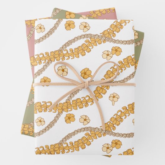 Puakenikeni Lei Wrapping Paper Flat Sheet Set 3 Geschenkpapier Set (Beispiel)