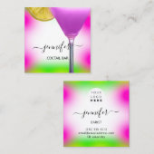Pub Coctail Bar Drink Rosa Violett Zitronengelb Quadratische Visitenkarte (Vorne/Hinten)