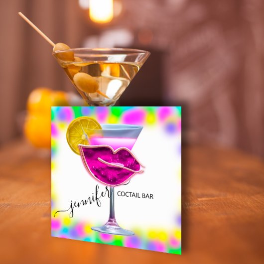 Pub Drinks Bar Restaurant Coctail Logo Pink QRCODE Quadratische Visitenkarte