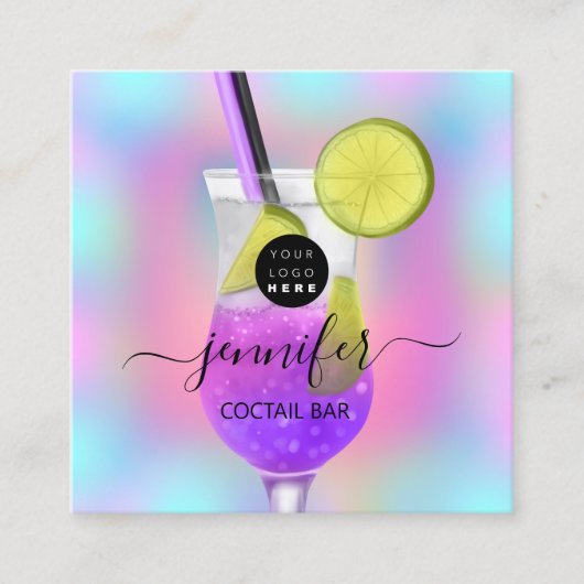 Pub Drinks Bar Restaurant Logo Holograph Pink Glas Quadratische Visitenkarte (Vorderseite)