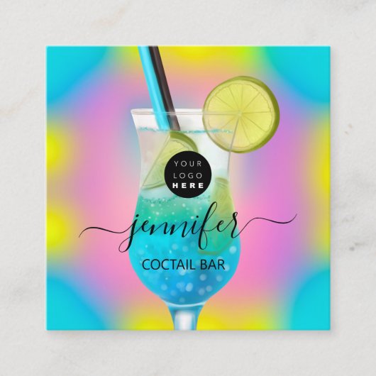 Pub Drinks Bar Restaurant Logo Logo Blau Quadratische Visitenkarte (Vorderseite)