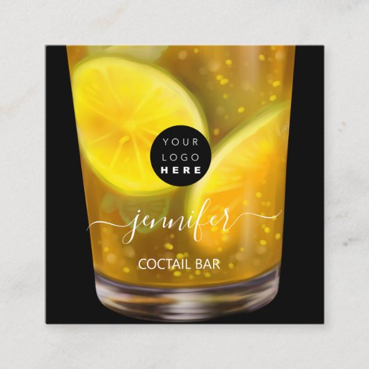 Pub Drinks Bar Restaurant Lounge Logo Gelb Quadratische Visitenkarte (Vorderseite)