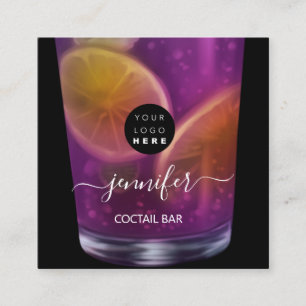 Pub Drinks Bar Restaurant Lounge Logo Violet Quadratische Visitenkarte