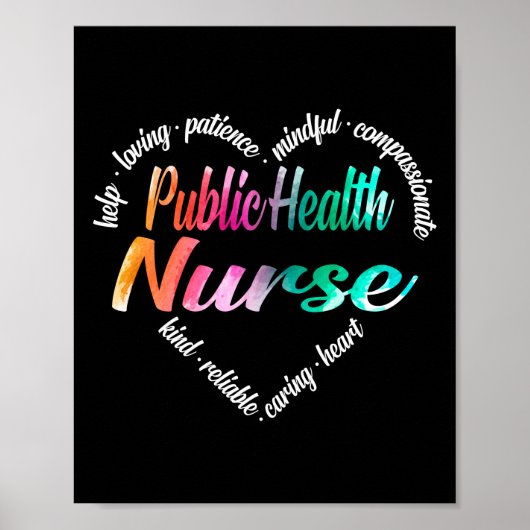 Public Health Nurse Heart Word Cloud Watercolor Poster (Vorne)