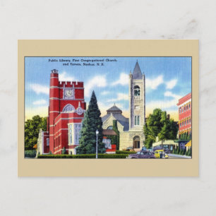 Public Library, Church, Tavern, Nashua NH Postkarte