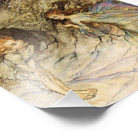 "Puck and a Fairy" Wasserfarbe von Arthur Rackham Fotodruck (Ecke)