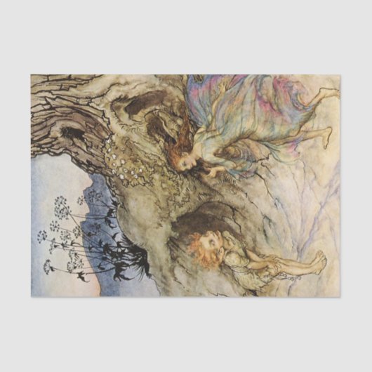 "Puck and a Fairy" Wasserfarbe von Arthur Rackham Seidenpapier (Vorderseite)