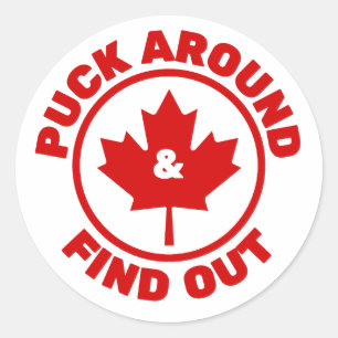 Puck Around & Finden Sie das kanadische Ahornleaf Runder Aufkleber