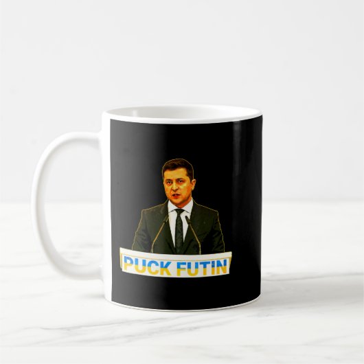 Puck Futin ich Stand mit der Ukraine Flag Volodymy Kaffeetasse (Links)