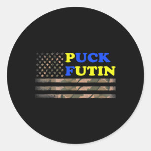 Puck Futin Stand Ich mit Ukraine-Amerika-Flagge  Runder Aufkleber