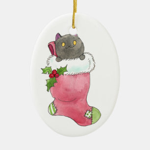 Puck in einem Strumpf Keramikornament