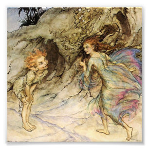 „Puck und eine Fee“ Aquarell von Arthur Rackham Fotodruck