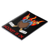Puck und Stick in Flammen, Hockey ist okay, Sport Notizblock (Linke Seite)