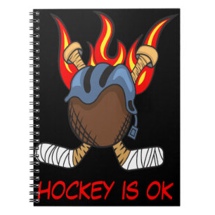 Puck und Stick in Flammen, Hockey ist okay, Sport Notizblock