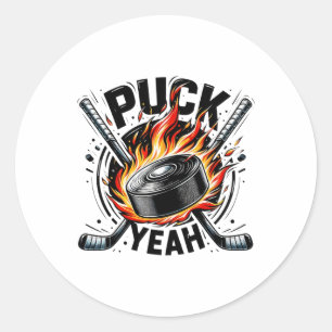 Puck Yeah Lustiger Hockey-Vater Mutter Eishockeysp Runder Aufkleber