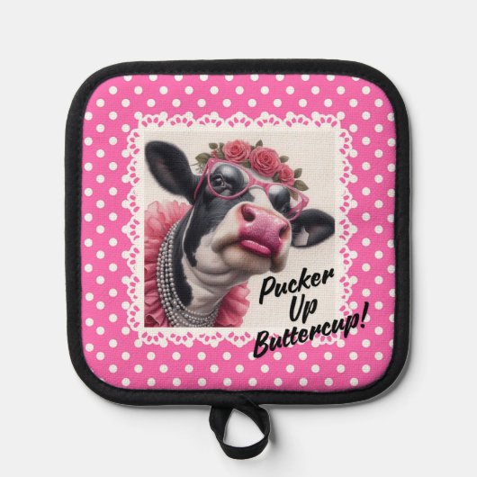 Pucker up Buttercup! Oven Mitt und Pot Holder Topflappen (Vorderseite)