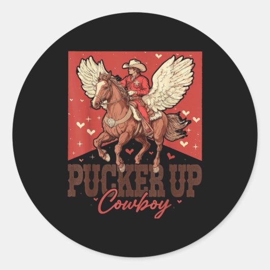 Pucker Up Cowboy Funny Western Valentines Runder Aufkleber (Vorderseite)
