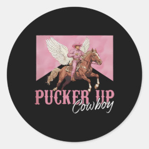 Pucker Up Cupid Cowboy Valentine Day Western Valen Runder Aufkleber