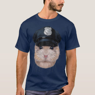 Pudding Dwarf Hamster in Police Officer Hat T-Shirt