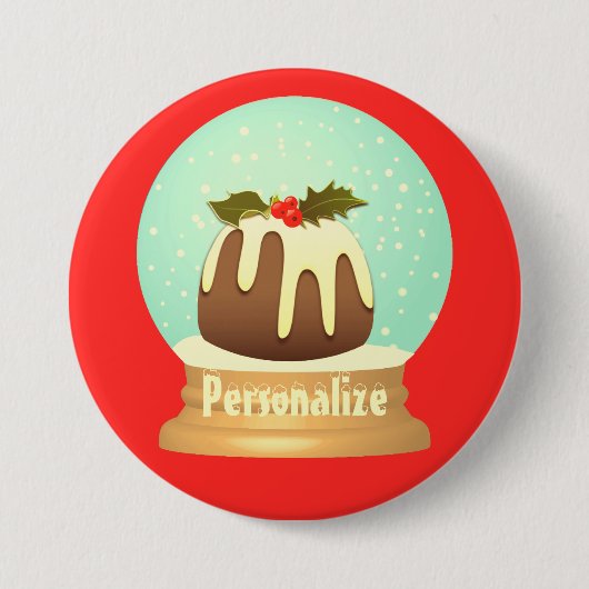 Pudding Schneeglobe Winterkuchen rot grün Button (Vorderseite)