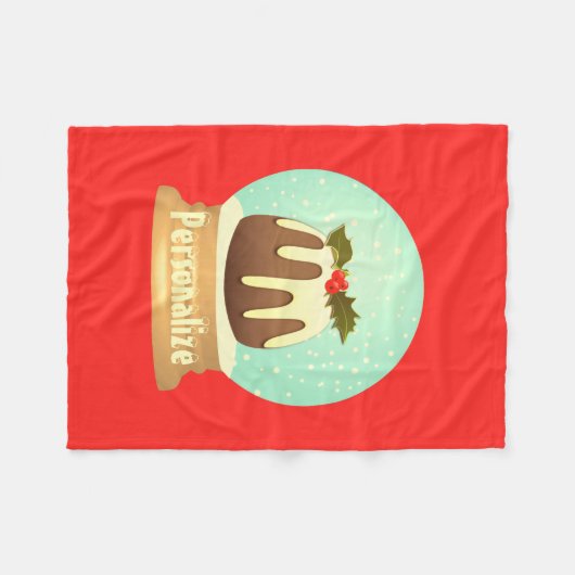 Pudding Schneeglobe Winterkuchen rot grün Fleecedecke (Vorderseite (Horizontal))