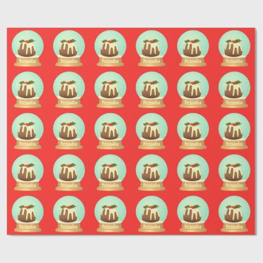 Pudding Schneeglobe Winterkuchen rot grün Geschenkpapier (Flach)