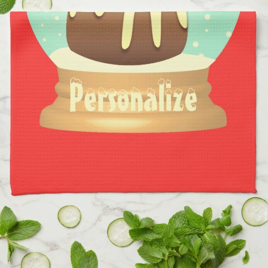 Pudding Schneeglobe Winterkuchen rot grün Geschirrtuch (Gefaltet)