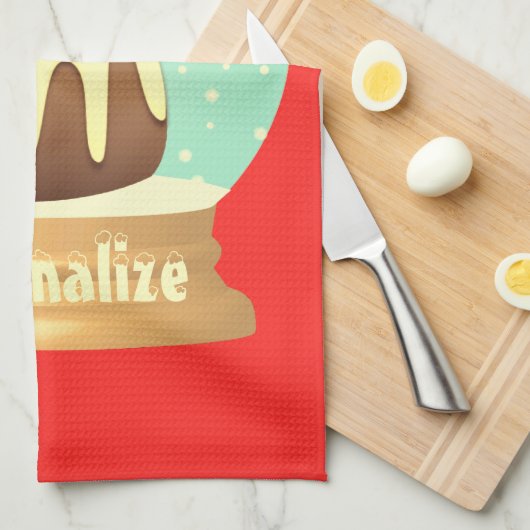 Pudding Schneeglobe Winterkuchen rot grün Geschirrtuch (Viertel Falte)