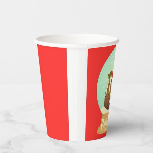 Pudding Schneeglobe Winterkuchen rot grün Pappbecher (Rechts)