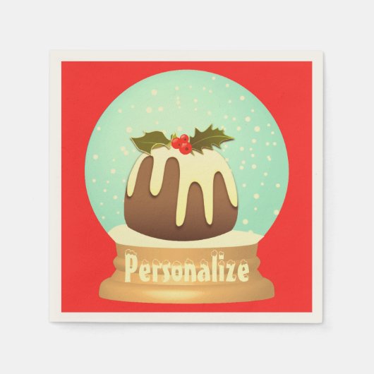 Pudding Schneeglobe Winterkuchen rot grün Serviette (Vorderseite)