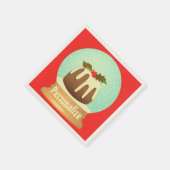 Pudding Schneeglobe Winterkuchen rot grün Serviette (Ecke)