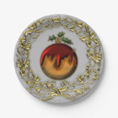 Pudding und Gold Kranz Weihnachten Pappteller (Vorderseite)