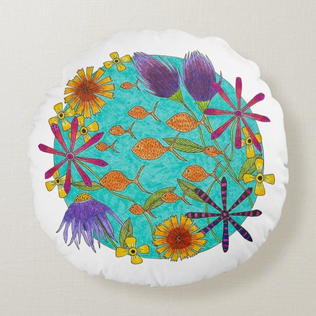 Puddle mit Blume Rundes Kissen (Vorderseite)
