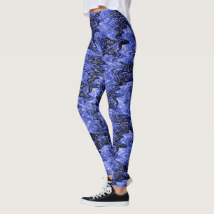 Puddles glänzen blau schwarz schwammartig abstrakt leggings