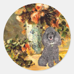 Pudel (8S) - Blumen-Vase Runder Aufkleber