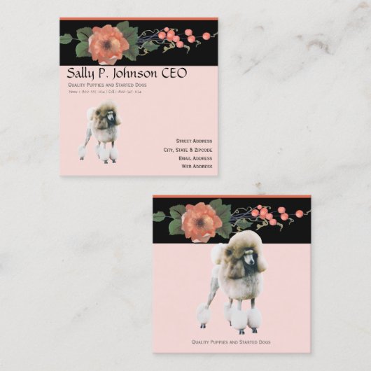 Pudel auf der schwarzen Melone mit Blumen Quadratische Visitenkarte (Vorne/Hinten)