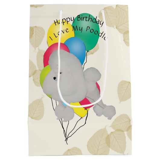 Pudel auf TAN-Blätter mit Ballonen Mittlere Geschenktüte (Rückseite)