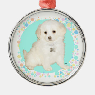 Pudel / Bichon Mischlingswelpe feiert Leben Ornament Aus Metall