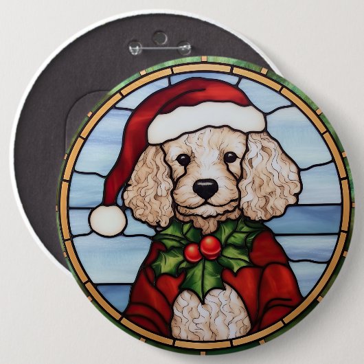Pudel Buntglas Weihnachten Button (Vorne & Hinten)