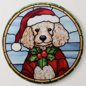 Pudel Buntglas Weihnachten Button (Vorderseite)
