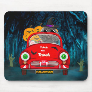 Pudel fährt Auto Gruseliges Halloween Mousepad