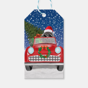 Pudel fährt Auto im Schnee Weihnachten  Geschenkanhänger