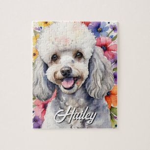 Pudel Familienhund Wasserfarbe Floral Farbige Puzzle