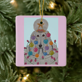 Pudel für Weihnachten dekoriert Keramikornament